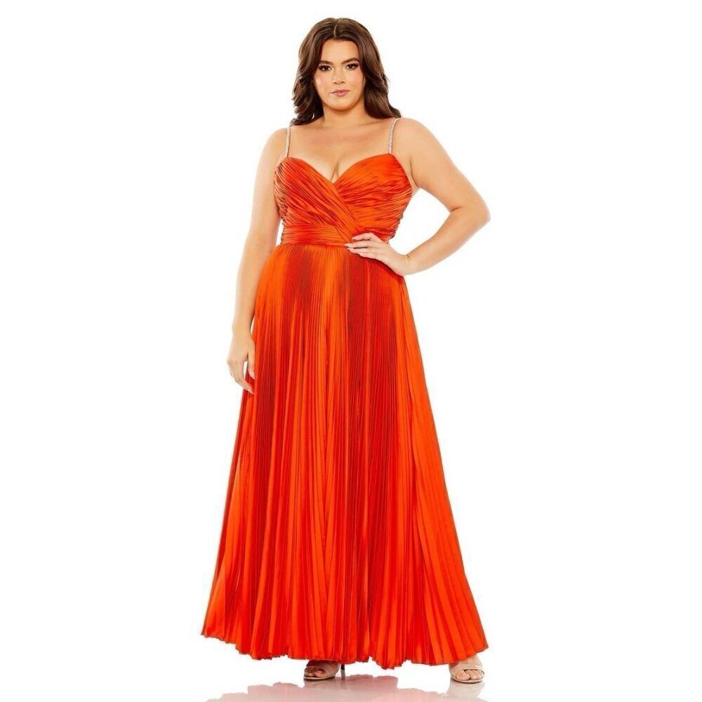 Mac Duggal Size 16 Red Orange 77008 Sweetheart Neck Rhinestone Strap Gown Dress